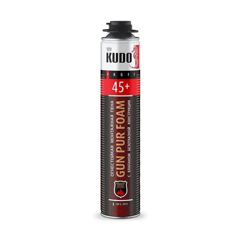 Пена полиуретановая монтажная Kudo Fire Proff 45+, огнест. всесезон. (1 л)