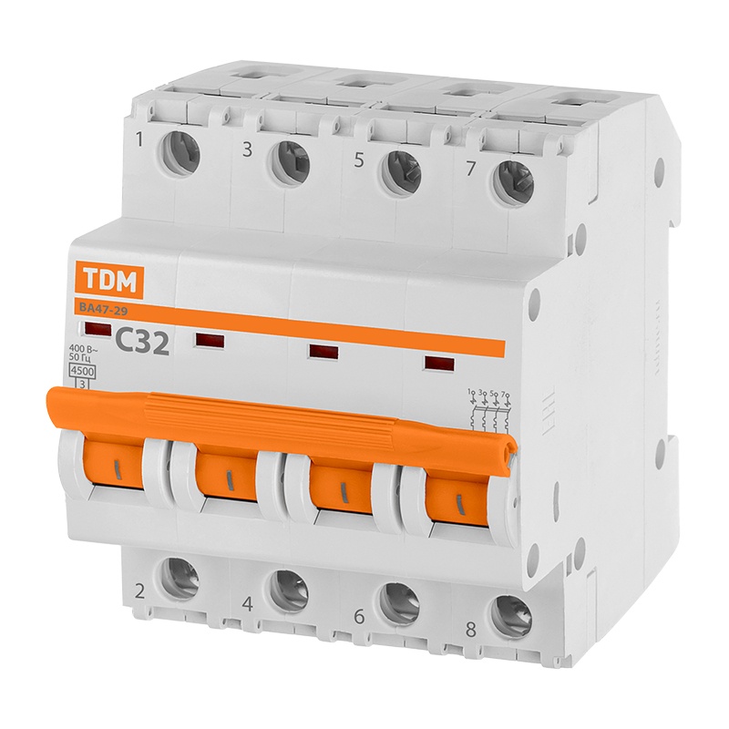 Выключатель автоматический TDM ВА 47-29, 4,5кА, С 32А, 4П